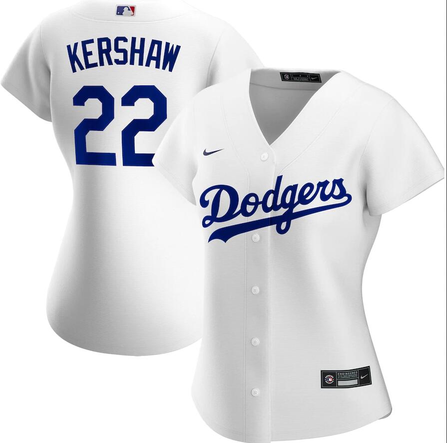 Women Los Angeles Dodgers #22 Clayton Kershaw Nike White Home 2020 Replica Player MLB Jersey->women mlb jersey->Women Jersey